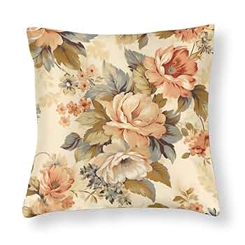 クッションカバー vintage cusion cover, 080 Amazon.com: HighonHi Vintage Beige Floral Satin Cushion